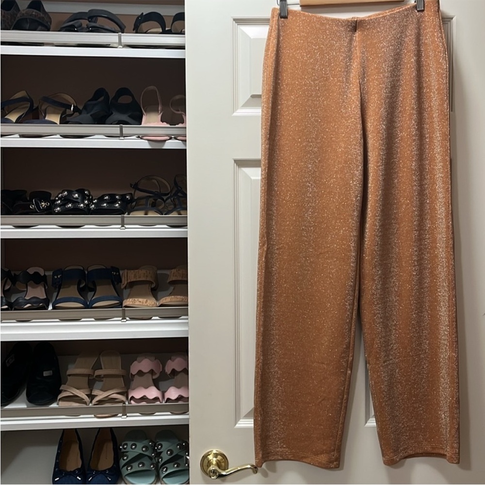 NWOT JM Collection High Waisted Wide Leg Gold Pants - Picture 3 of 8